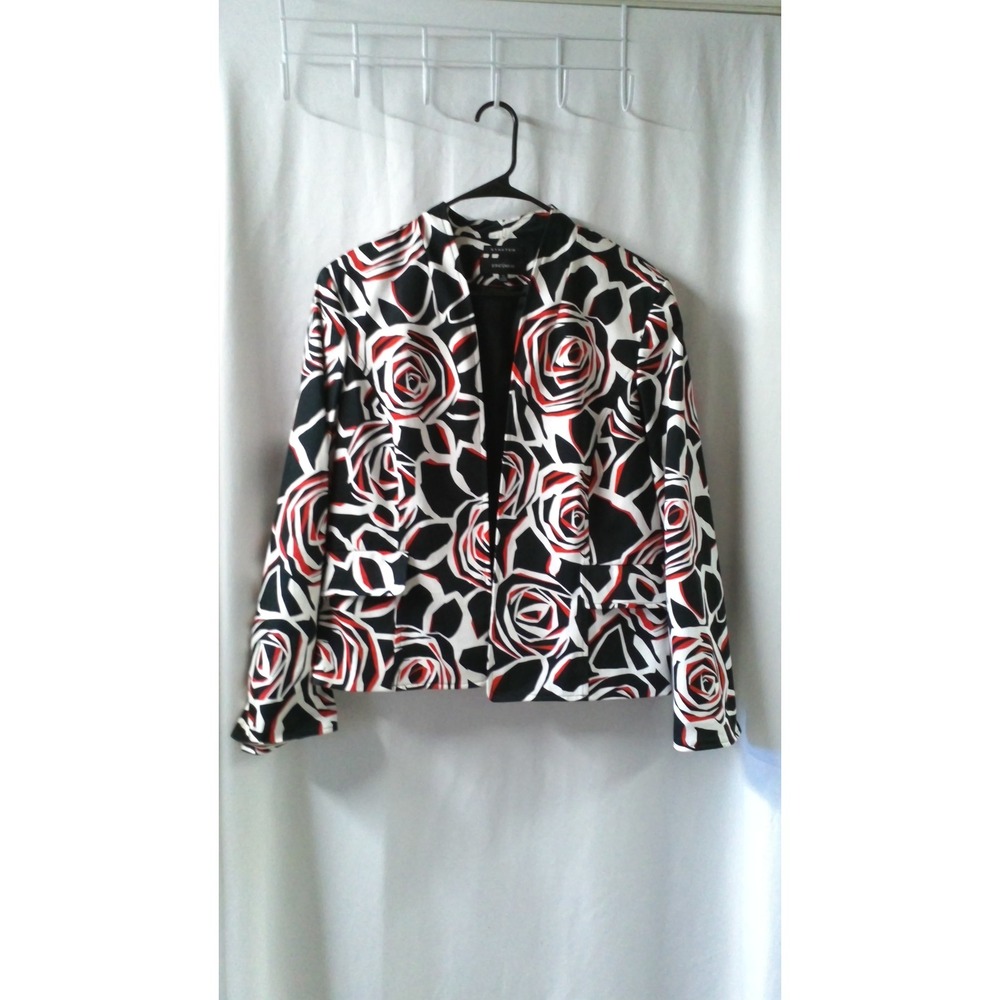Jones Wear‎ Stretch Women's Size 14 Red/Black/White Rose Pattern Blazer